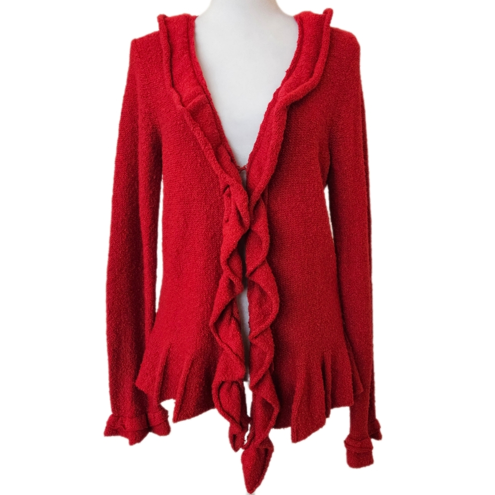Madison Knit Ruffle Cardigan Women's Medium Holiday Sweater Y2K Christmas Winter